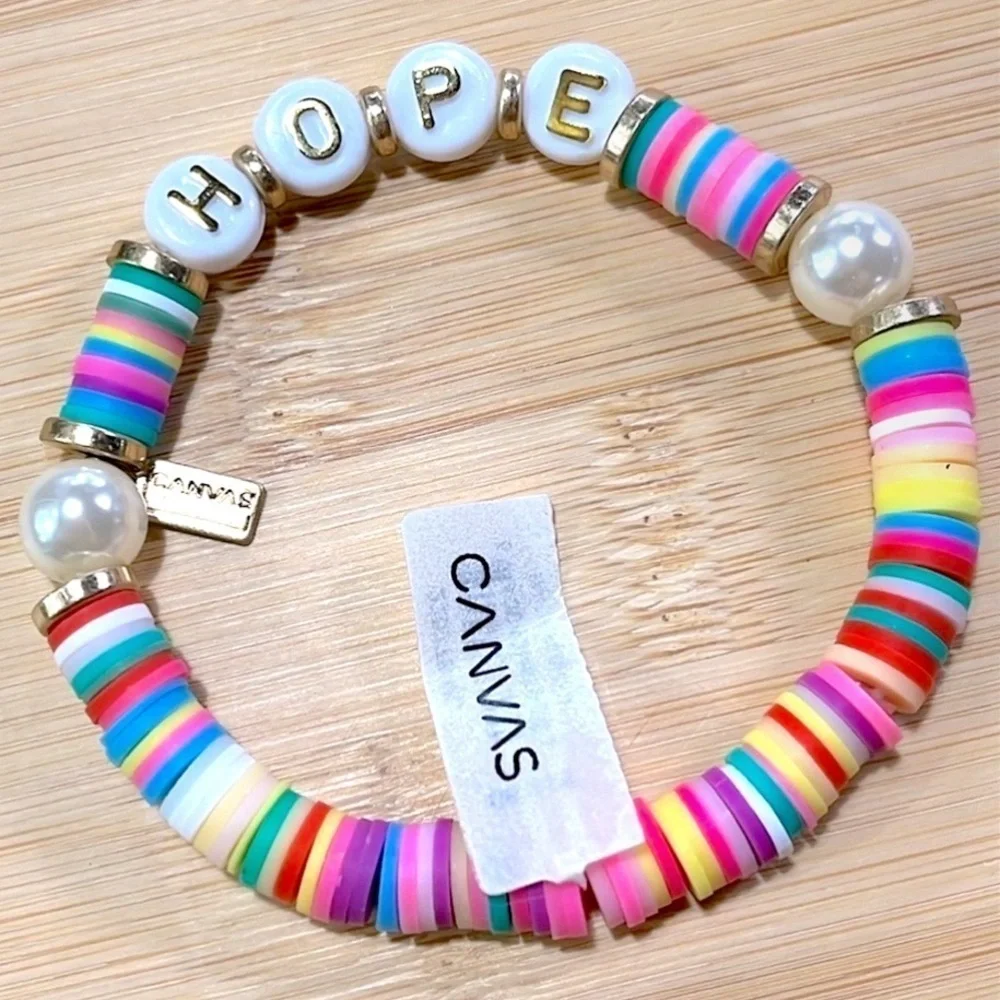 Brand New Canvas Multicolored Beaded Friendship Bracelet “HOPE” Stretch Colorful